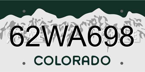 62WA698 Colorado License Plate