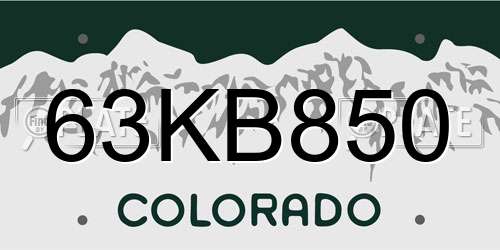 63KB850 Colorado License Plate