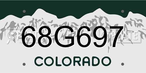 68G697 Colorado License Plate