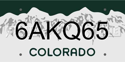6AKQ65 Colorado License Plate
