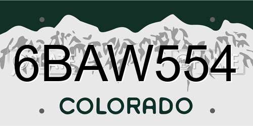 6BAW554 Colorado License Plate