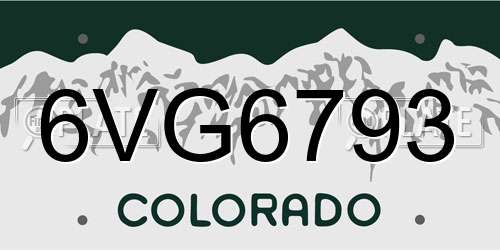 6VG6793 Colorado License Plate
