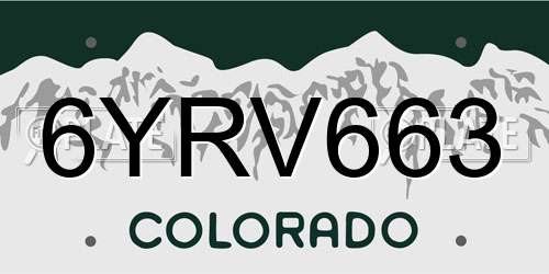 6YRV663 Colorado License Plate