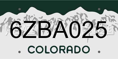 6ZBA025 Colorado License Plate