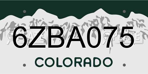6ZBA075 Colorado License Plate