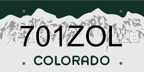 701ZOL Colorado License Plate