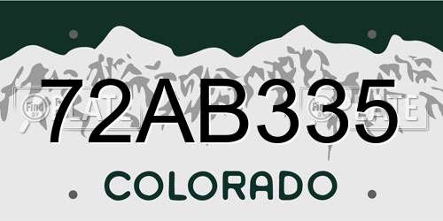 72AB335 Colorado License Plate