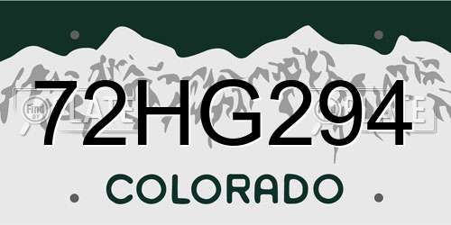 72HG294 Colorado License Plate