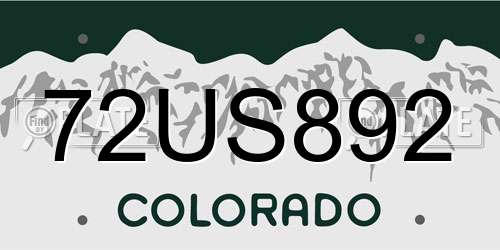 72US892 Colorado License Plate