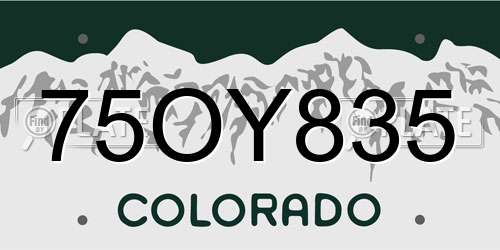 75OY835 Colorado License Plate