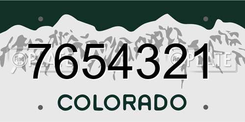 7654321 Colorado License Plate
