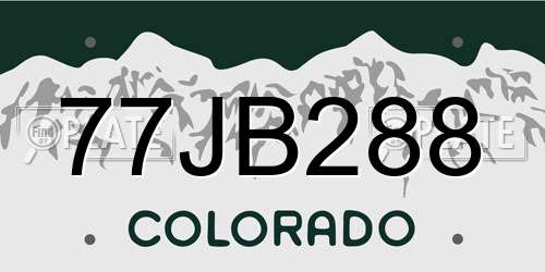 77JB288 Colorado License Plate