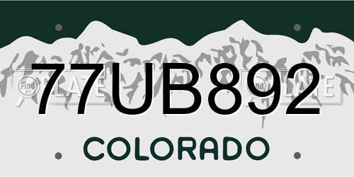 77UB892 Colorado License Plate