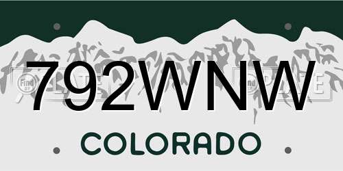 792WNW Colorado License Plate