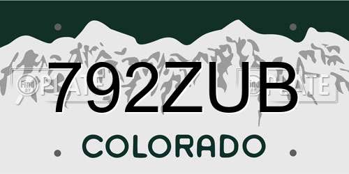 792ZUB Colorado License Plate