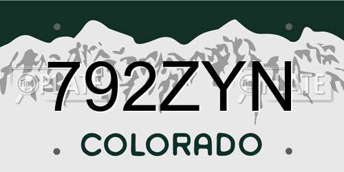 792ZYN Colorado License Plate