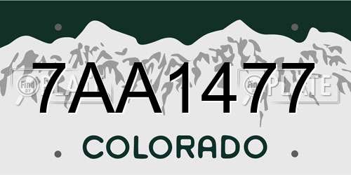 7AA1477 Colorado License Plate
