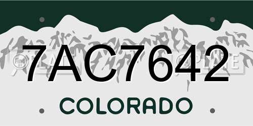 7AC7642 Colorado License Plate