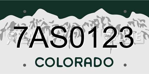 7AS0123 Colorado License Plate