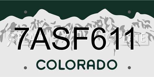 7ASF611 Colorado License Plate