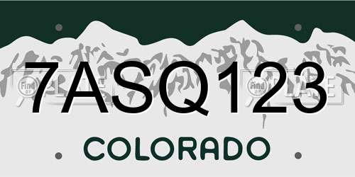 7ASQ123 Colorado License Plate
