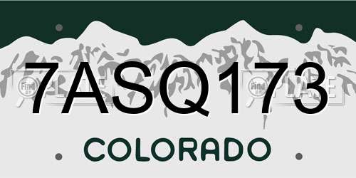 7ASQ173 Colorado License Plate