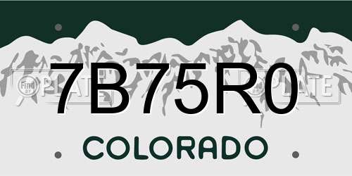 7B75R0 Colorado License Plate