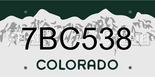 7BC538 Colorado License Plate