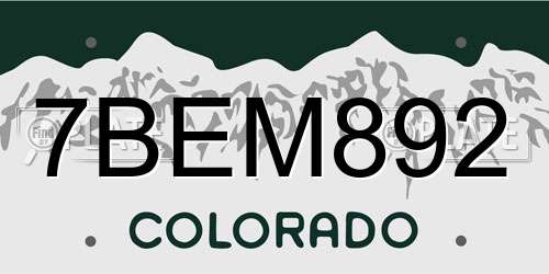 7BEM892 Colorado License Plate