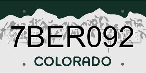 7BER092 Colorado License Plate