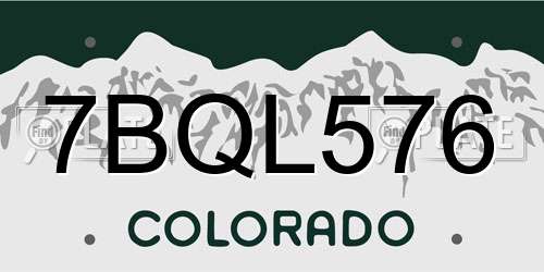 7BQL576 Colorado License Plate