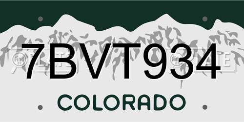 7BVT934 Colorado License Plate