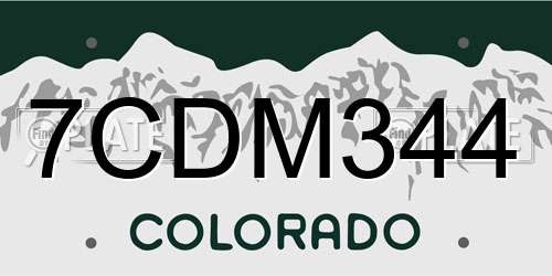 7CDM344 Colorado License Plate