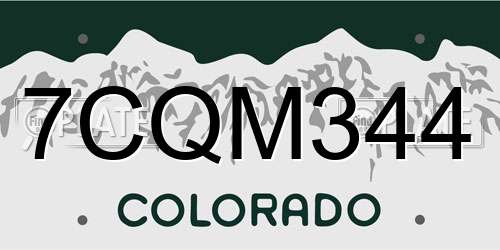 7CQM344 Colorado License Plate