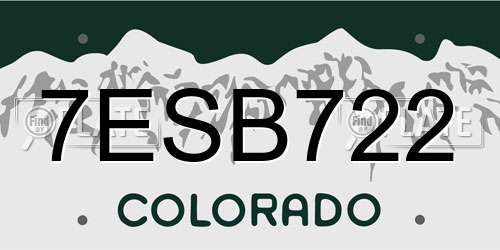 7ESB722 Colorado License Plate