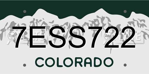 7ESS722 Colorado License Plate