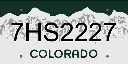 7HS2227 Colorado License Plate