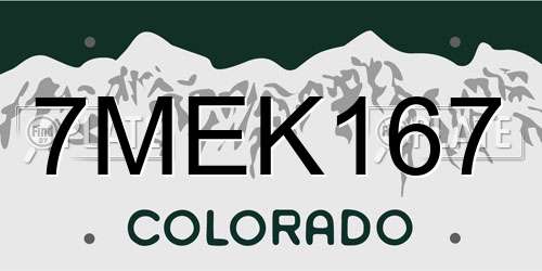7MEK167 Colorado License Plate