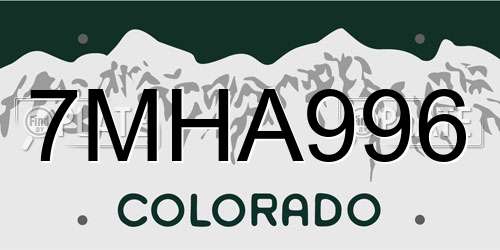 7MHA996 Colorado License Plate