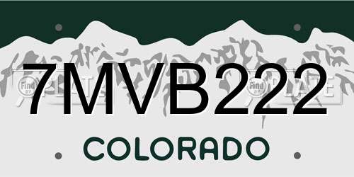 7MVB222 Colorado License Plate