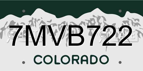 7MVB722 Colorado License Plate