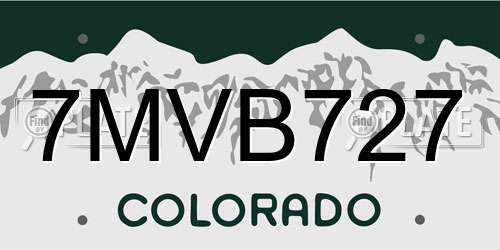 7MVB727 Colorado License Plate