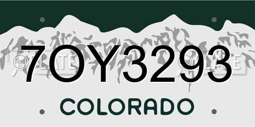 7OY3293 Colorado License Plate