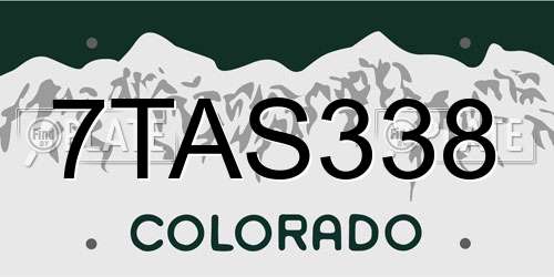 7TAS338 Colorado License Plate
