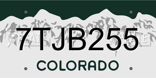 7TJB255 Colorado License Plate