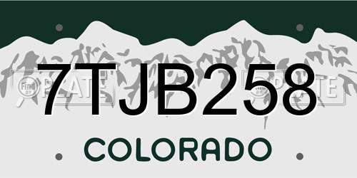 7TJB258 Colorado License Plate