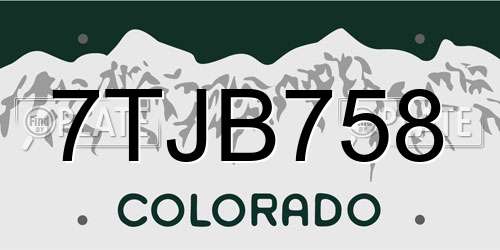 7TJB758 Colorado License Plate