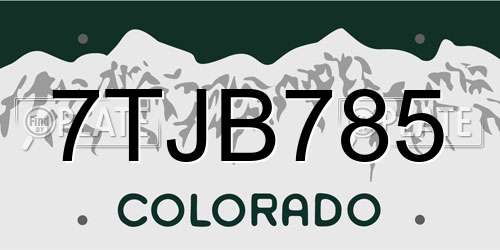 7TJB785 Colorado License Plate