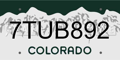7TUB892 Colorado License Plate