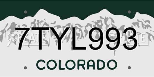 7TYL993 Colorado License Plate
